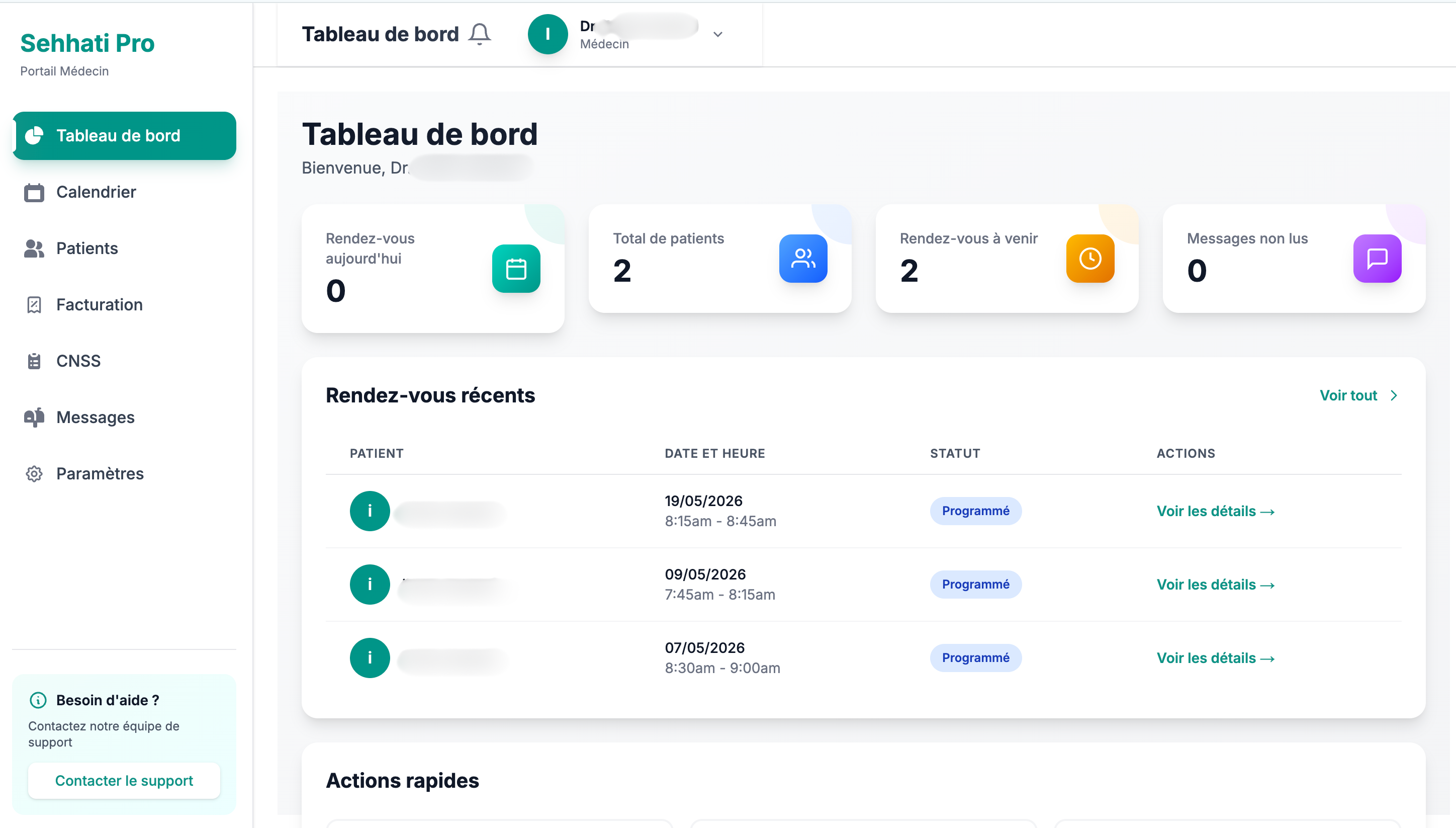 Tableau de bord Sehhati Pro